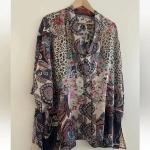 $420 Johnny Was Betzy Emilia Paisley Print Silk Kimono Top Size XL.
